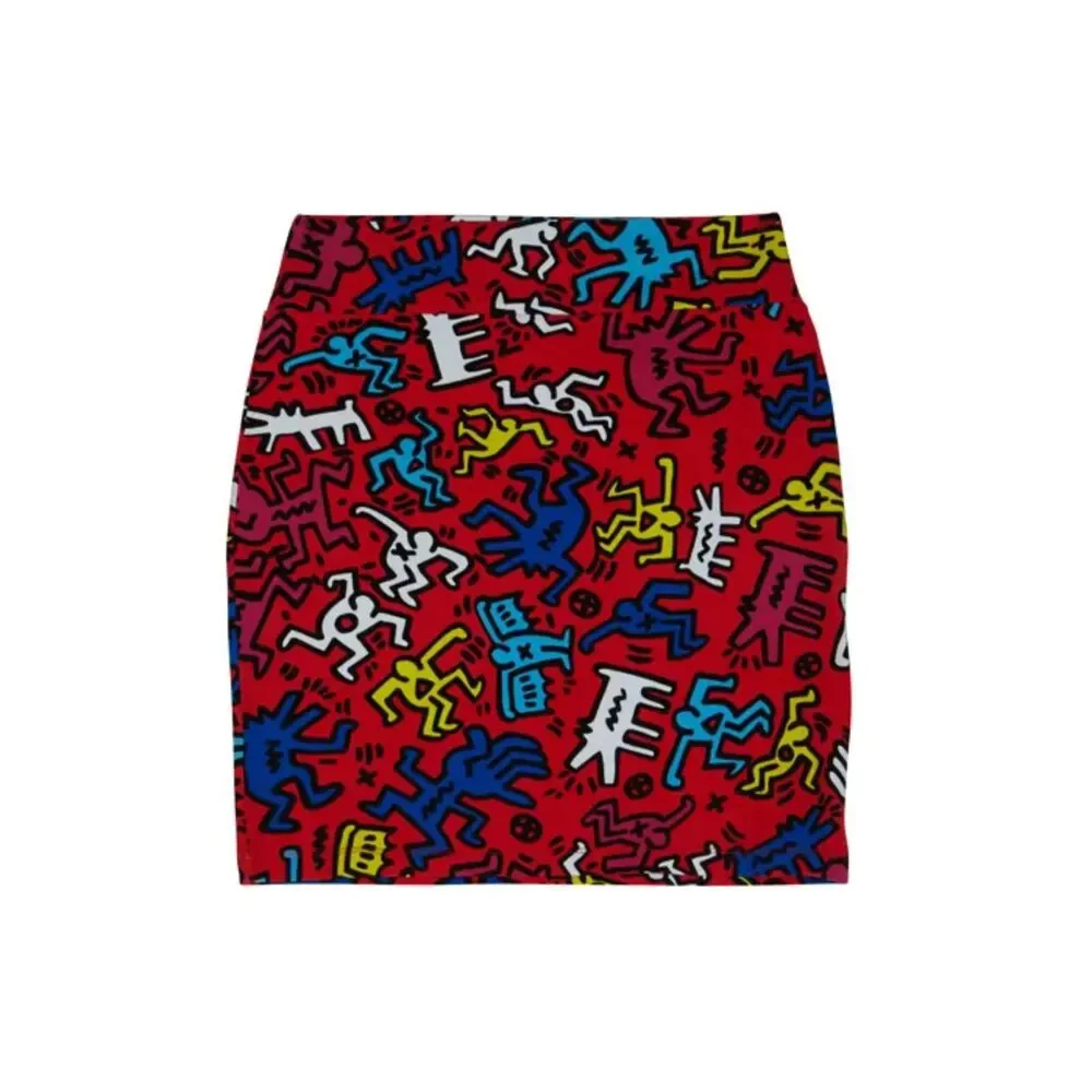 KEITH HARING X FOREVER 21 RED ELASTIC MINI SKIRT MONOGRAM